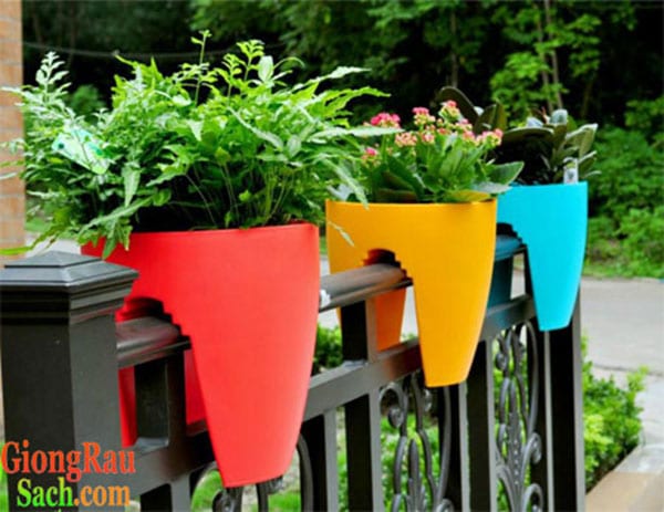 Chậu hoa nhựa kẹp lan can ban công