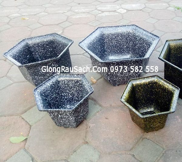 Chậu lục giác vân đá