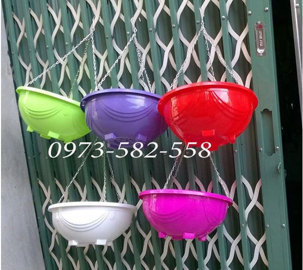 Chậu nhựa trồng hoa dây treo xích dạng chảo