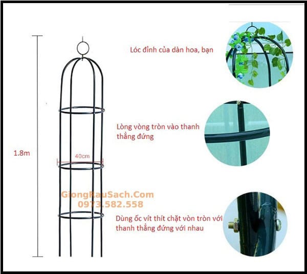 Khung dàn hoa hồng leo bằng sắt ống sơn tĩnh điện