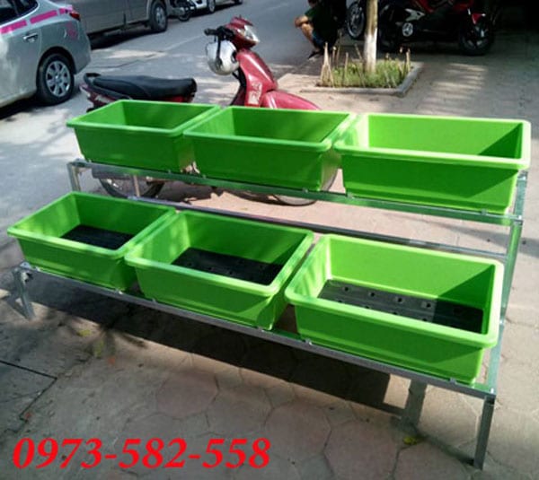 Kệ trồng rau bậc thang 2 tầng 6 chậu đại