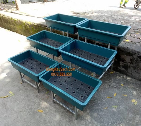 Combo Bộ Giàn bậc thang 3 tầng 6 chậu 68*43 màu Xanh