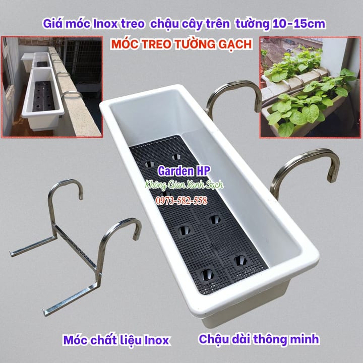 Móc treo chậu trồng cây trên tường gạch xây bản rộng từ 10cm đến 13cm