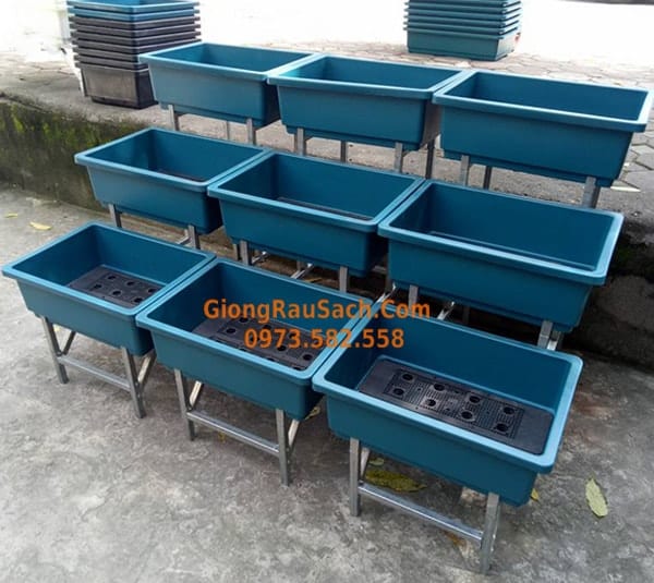 Combo Bộ Giàn bậc thang 3 tầng 9 chậu 48*34 màu xanh