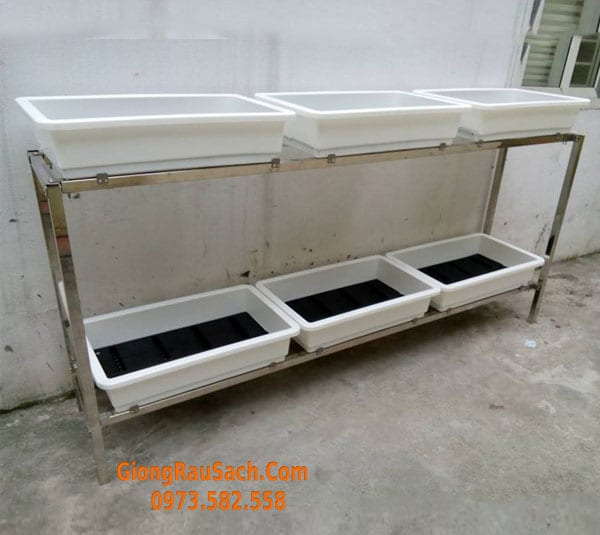 Kệ trồng rau 2 tầng 10 chậu đại bằng INOX