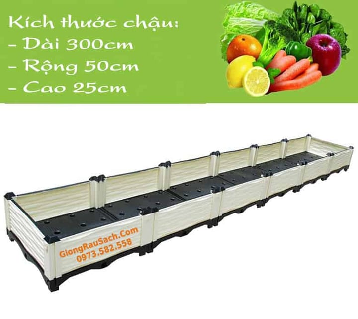 Chậu trồng rau lắp ghép thông minh 300x50x25